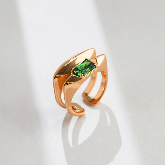 Golden & Silver Ring With White & Green Stones. An elegant design with a touch of the future.